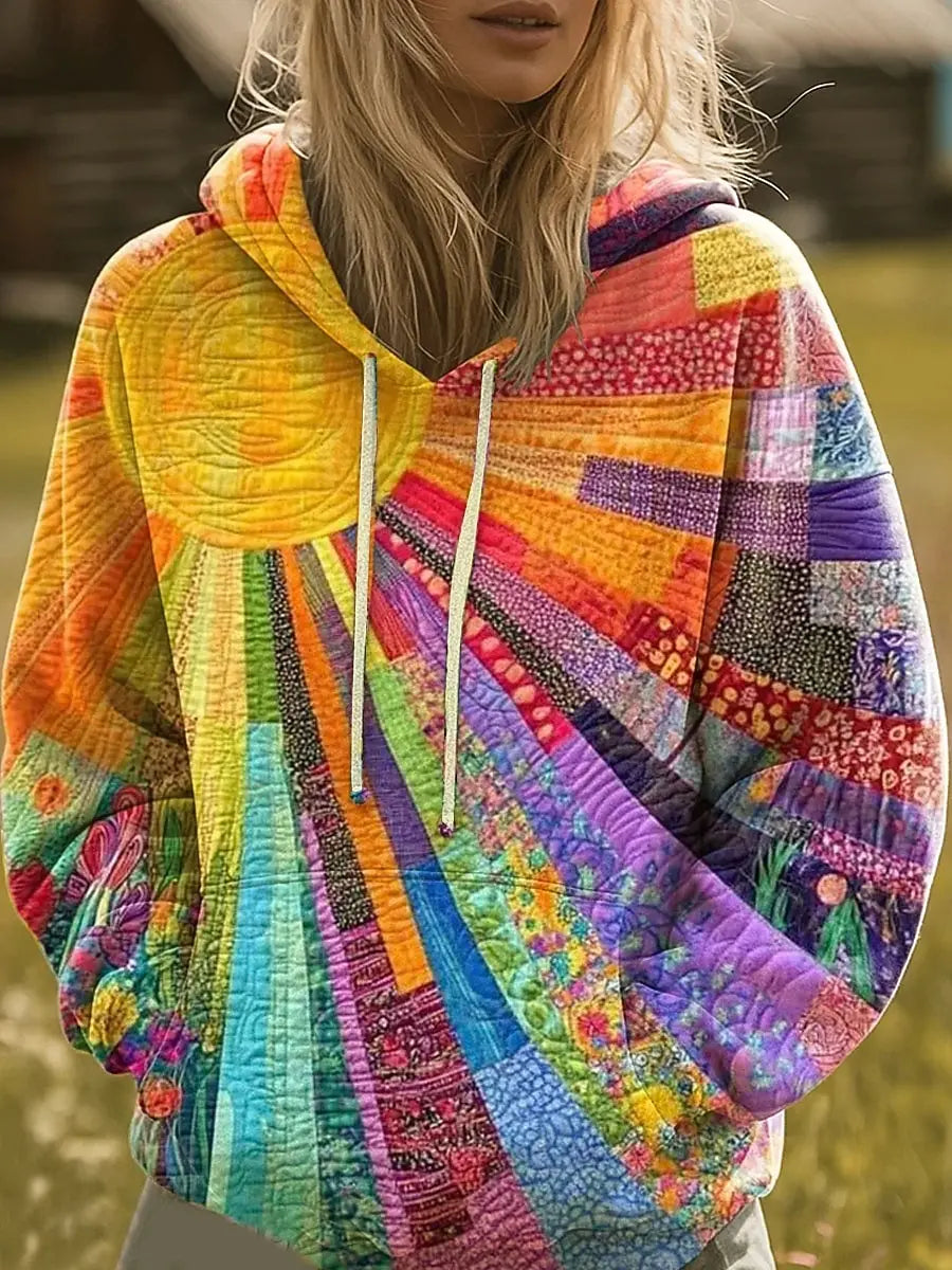 Women's Rainbow 3D Print Hoodie, Casual Pullover