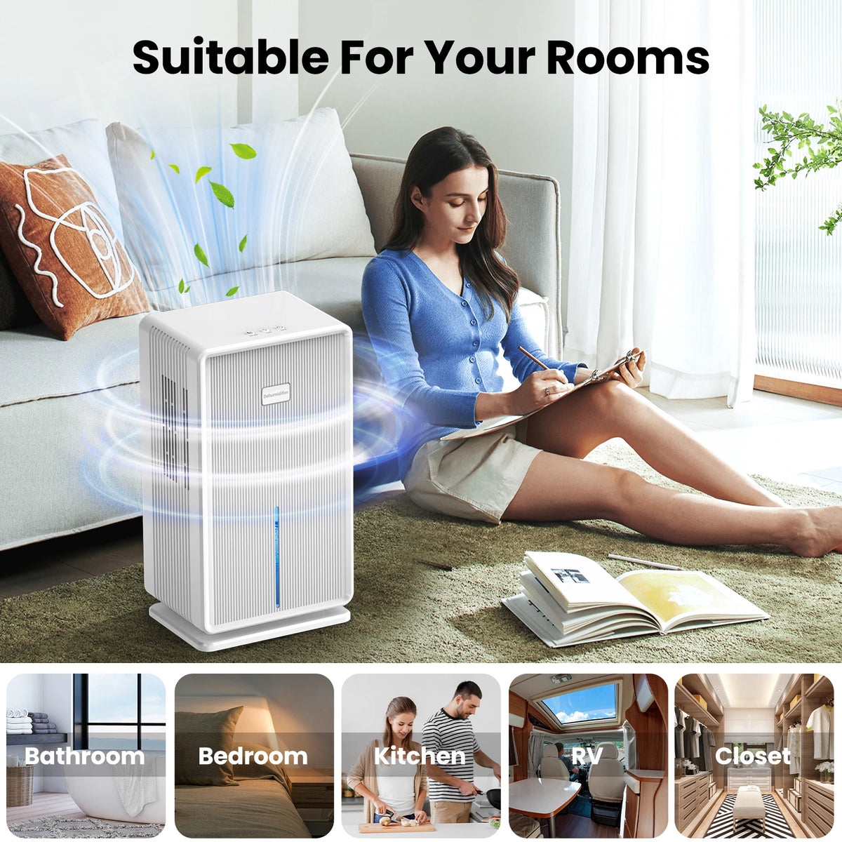 Home Dehumidifier, 750 Sq. ft. Bathroom Dehumidifier, 100 oz Dehumidifier, 7 Colors Night Light, Auto Shut off, Sleep Mode