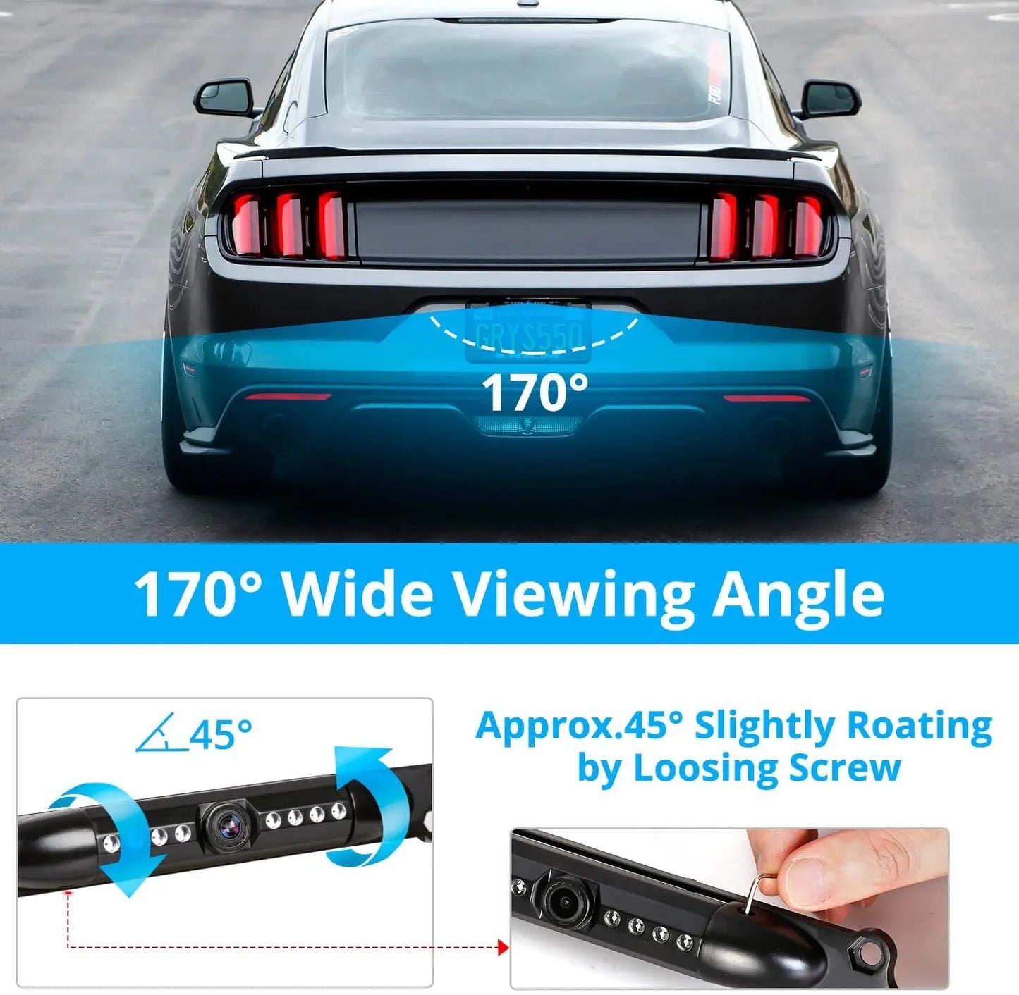 Universal License Plate Backup Camera with Night Vision & LED