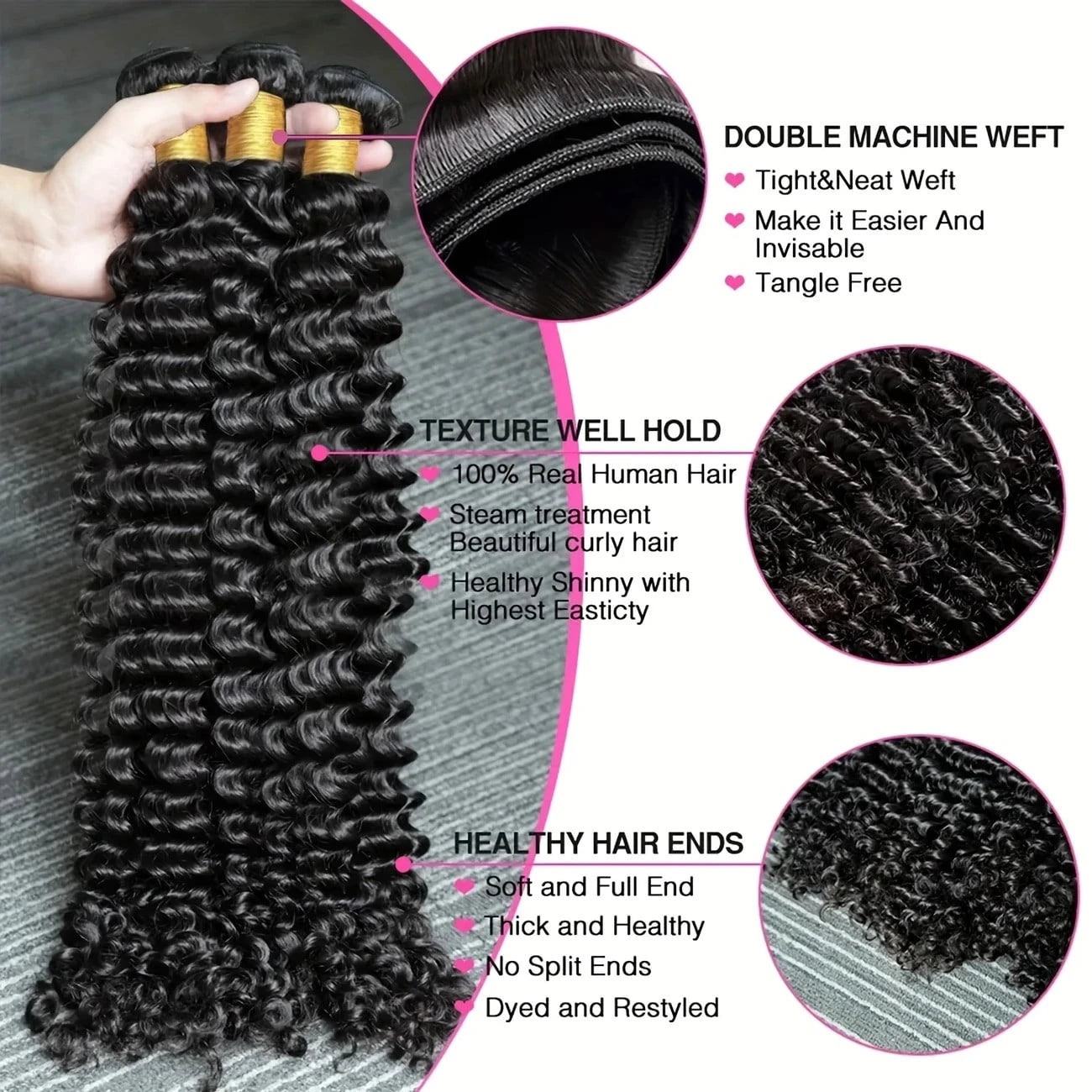 15A Human Hair Bundles 28 30 32 Inch  Deep Wave Bundles Human Hair Unprocessed Brazilian Virgin Deep Curly Weave 4 Bundle