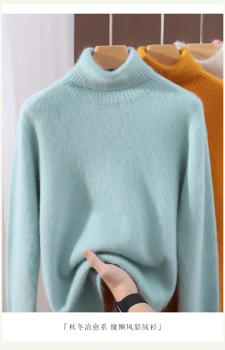 Women's High Collar Knit Sweater, Thick Pullover