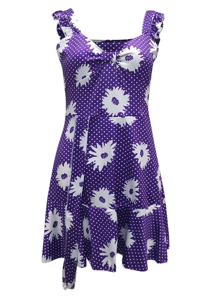 2026 Cross border New European and American Summer Printed Strap Dress Flower Dress Strap Dress Women