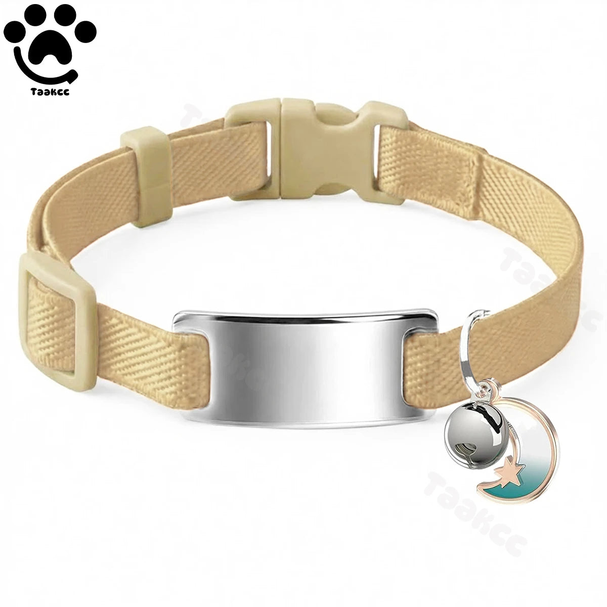 Customized Fashion Elastic Cat Collar Free Engraved Puppy Kitten Anti-lost Pet ID Nameplate Necklace With Bell & Moon Ornament