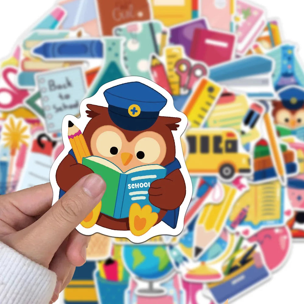 50PCS Creative Back to School Stickers Decorative Phone Cases Notebook Water Cups DIY Personalized Waterproof Stickers