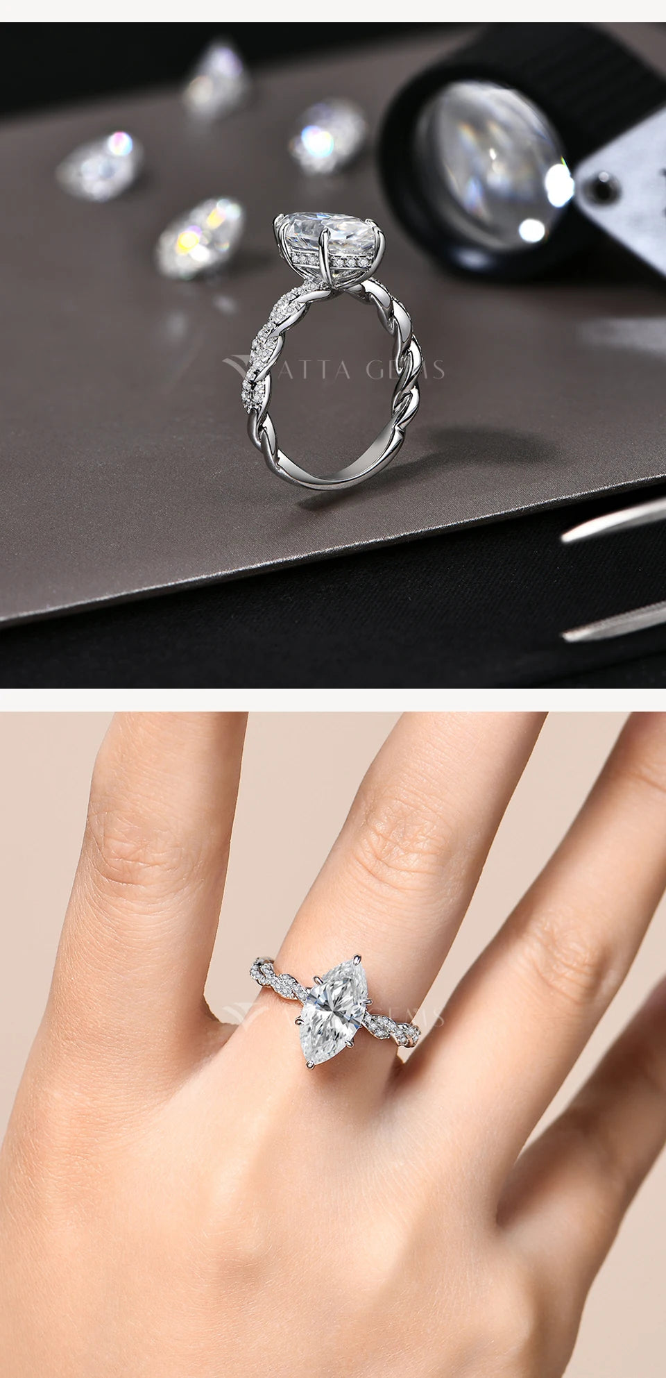 ATTAGEMS 3.0CT Marquise Cut Moissanite Engagement Rings For Women 14*7mm Lab Diamond S925 Sterling Silver Wedding Party Jewelry