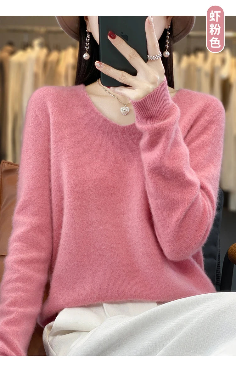 Women's Merino Wool V-Neck Sweater