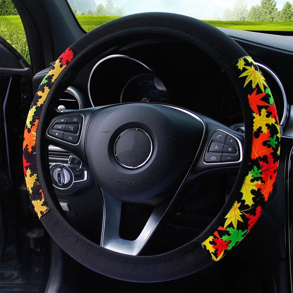 38cm Elastic Car Steering Wheel Cover Ethnic Style Print Anti-slip Car Styling Car Steering-wheel Cover Interior Accessories