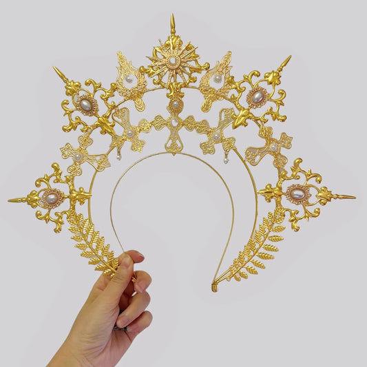 Crystal Halo Crown Headpiece - Handmade Gothic Hair Accessory - photo 4