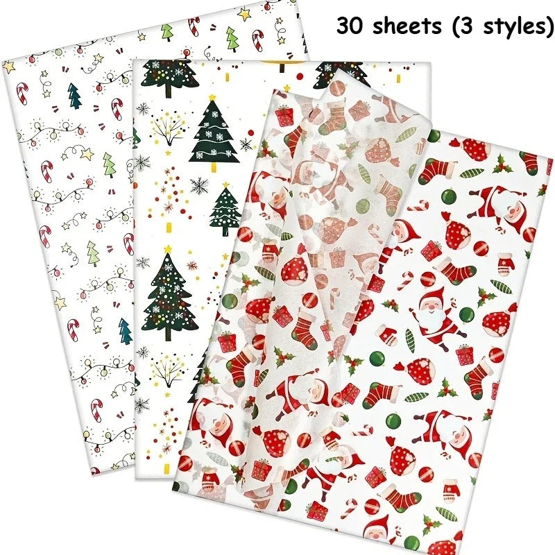 30 Sheets Gift Wrapping Paper/Suitable for Christmas Decor/Gift Bags/Birthdays/Wedding Party Decoration/Box and Basket Filling