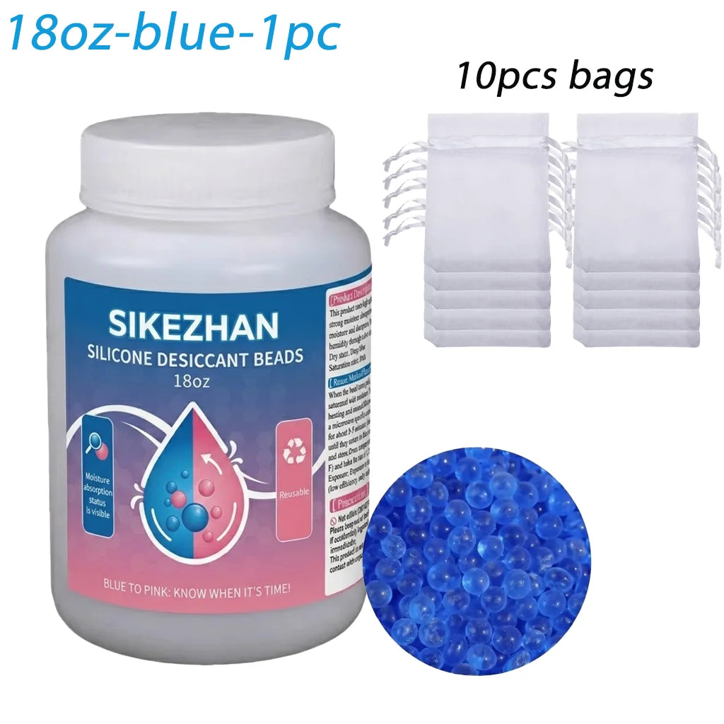 SIKEZHAN 18oz Reusable Silica Gel Desiccant Beads Indicating Moisture Absorber Rechargeable Dehumidifier for Camping Dry Storage