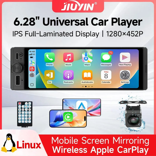 6.28" 1 DIN Universal Car Stereo with Apple CarPlay & Android Auto (MP5)