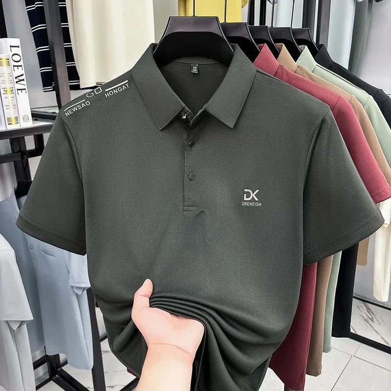 Men's Polo Tee - Chest Embroidery, Seamless Breathable Stretch