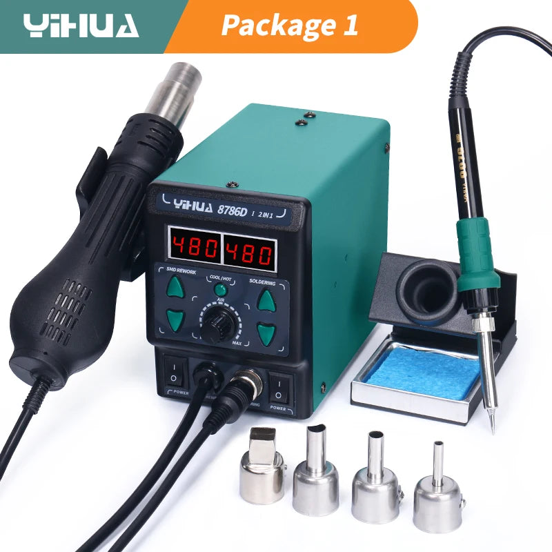 MMAlto YIHUA 8786D / 8786D-I / 938BD-II Soldering Iron & Hot Air Rework Station – Digital SMD BGA Phone PCB Repair Welding Tool | 110V-240V