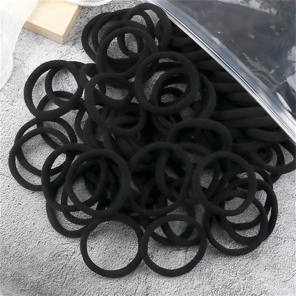 50pcs Black Elastic Hair Band Leagues Ties Colets Scrunchies Springs Gum Accessory For Girl Women No Damage Pigtails Holder Set