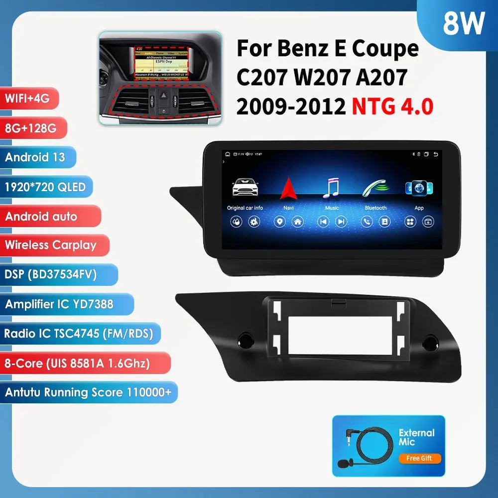 Android Car Stereo for Mercedes-Benz E-Class C207 W207 A207 (NTG 4.0/4.5/5.0) — CarPlay, Android Auto, GPS