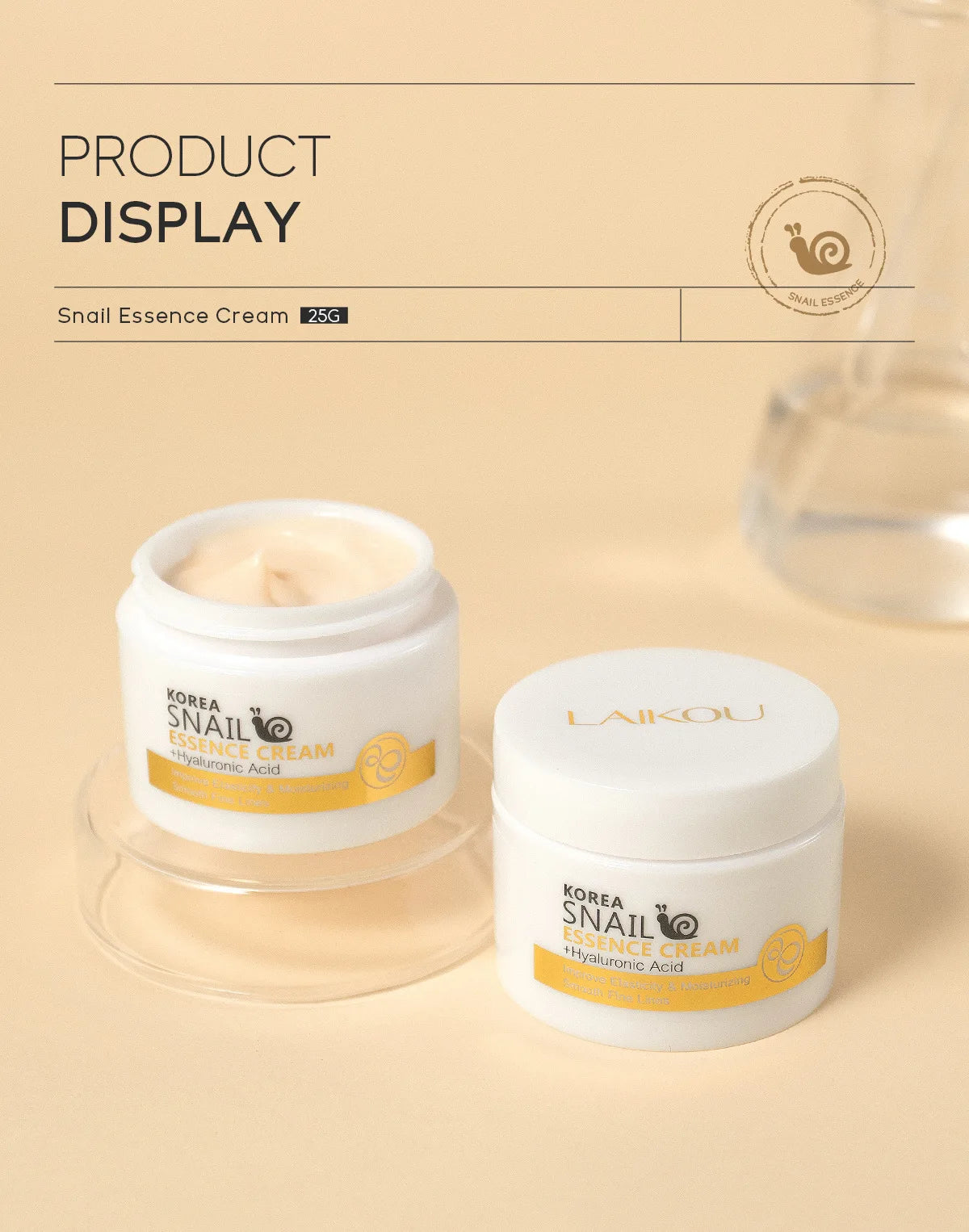 Crema facial de caracol LAIKOU, crema hidratante con ácido hialurónico, suero suavizante y nutritivo, crema de día para el cuidado facial.