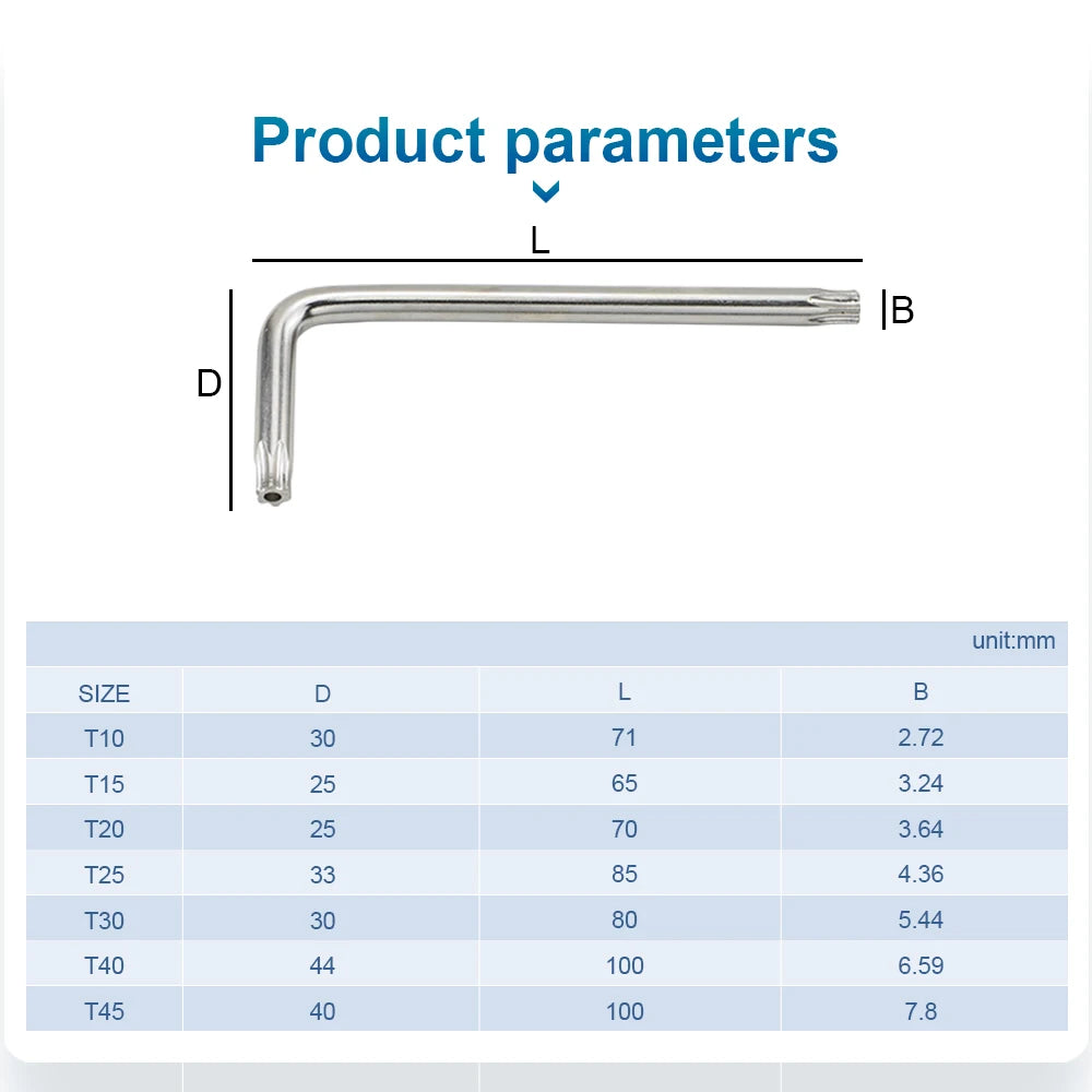 Hand Tool Torx Key Wrench L Type Star Wrench Nickel Plated T6 T7 T8 T10 T15 T20 T25 T30 Tamper Proof Security Torx Wrenches