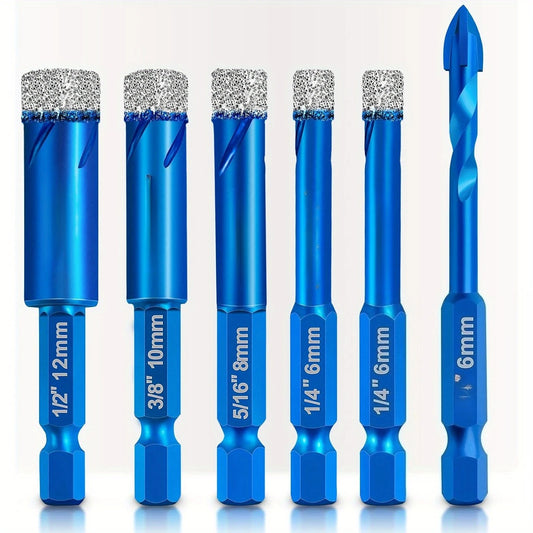 6 Pc Tile Drill Bit Set for Porcelain, Marble & Granite