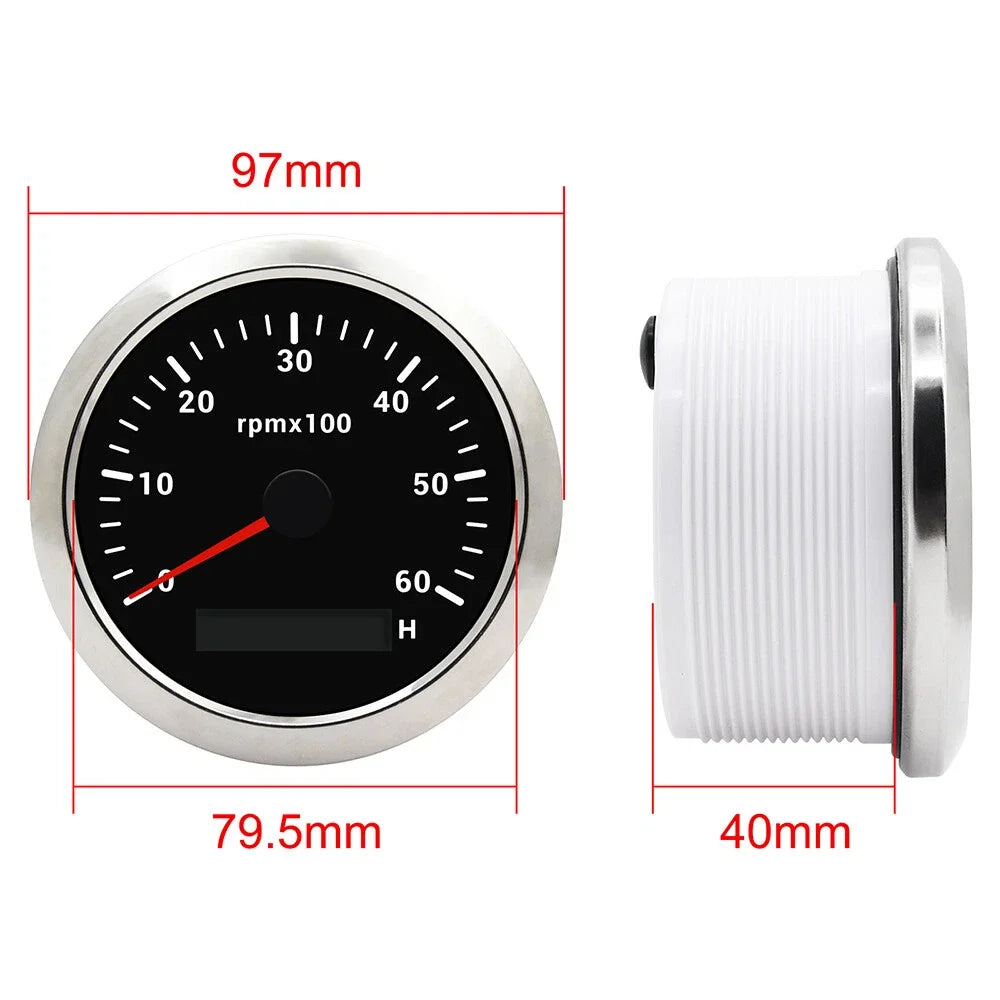85mm Marine Tachometer With 7 Colors Backlight Hourmeter For Boat Yacht RV Camper 9-32V