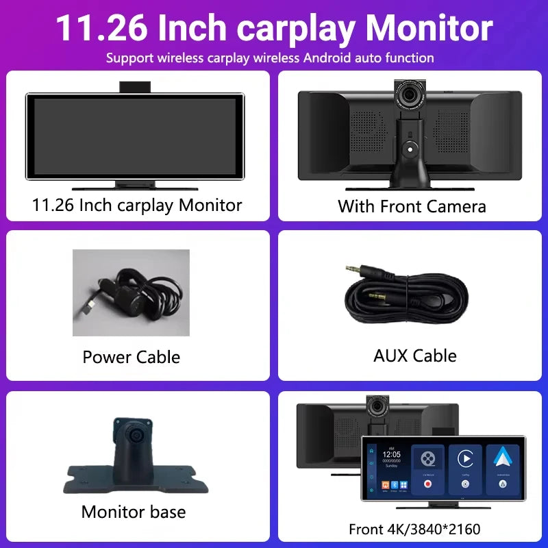 11.26" Universal Portable Wireless CarPlay & Android Auto Screen