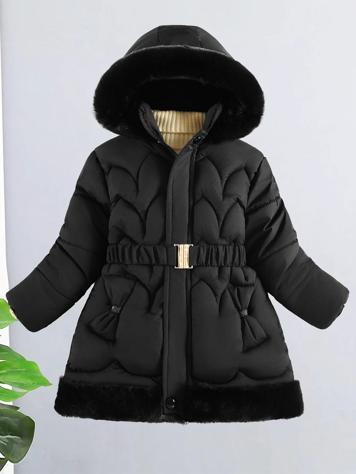 Girls' Hooded Winter Coat with Belt - Plush Lined Heavy Jacket - photo 12