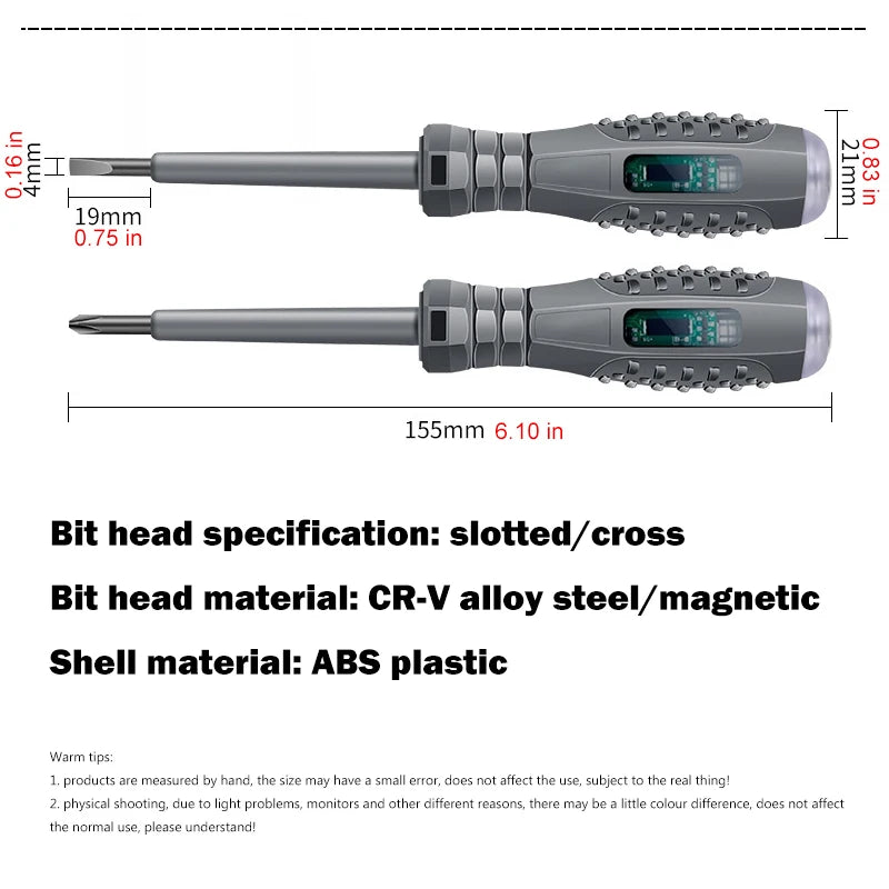 Electric Pen Slotting Phillips Screwdriver Neon Bubble Indication Power Test Tool Insulated Electrical Tools Voltage Tester