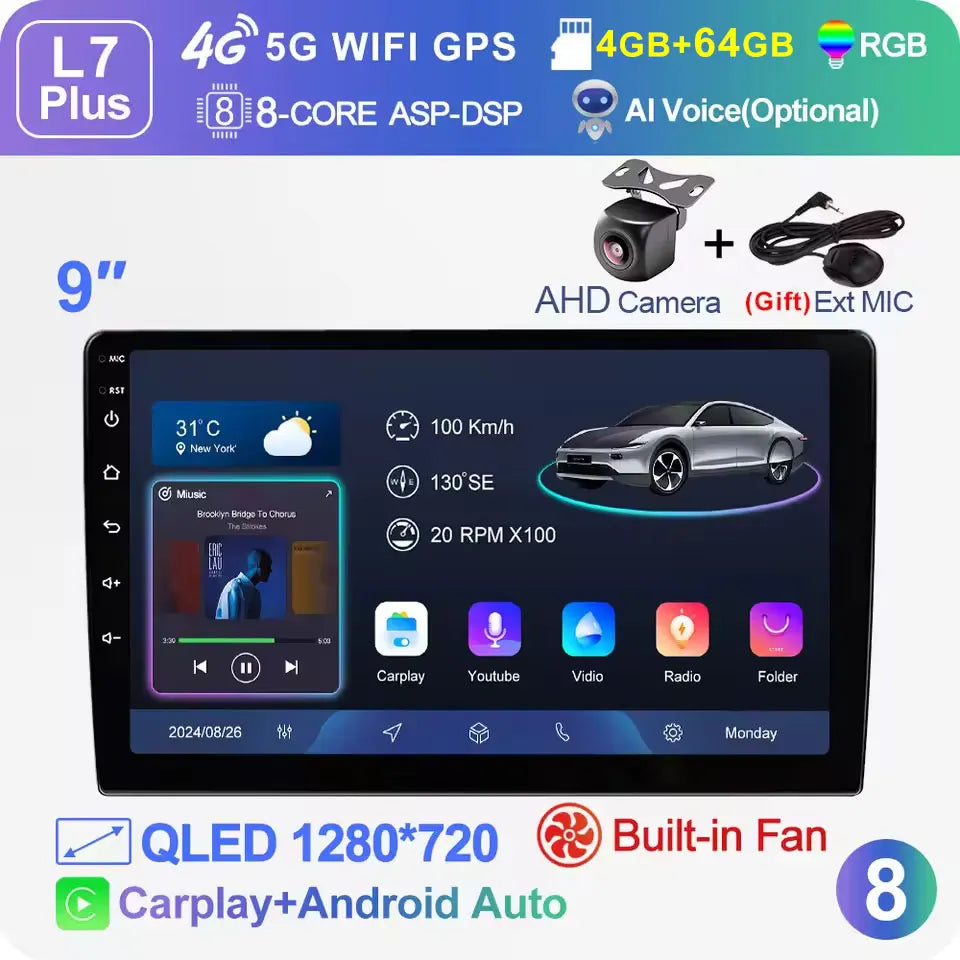 LEHX Universal 2-DIN Android Car Stereo (7"/9"/10") — Wireless CarPlay, Android Auto, GPS, 4G, WiFi
