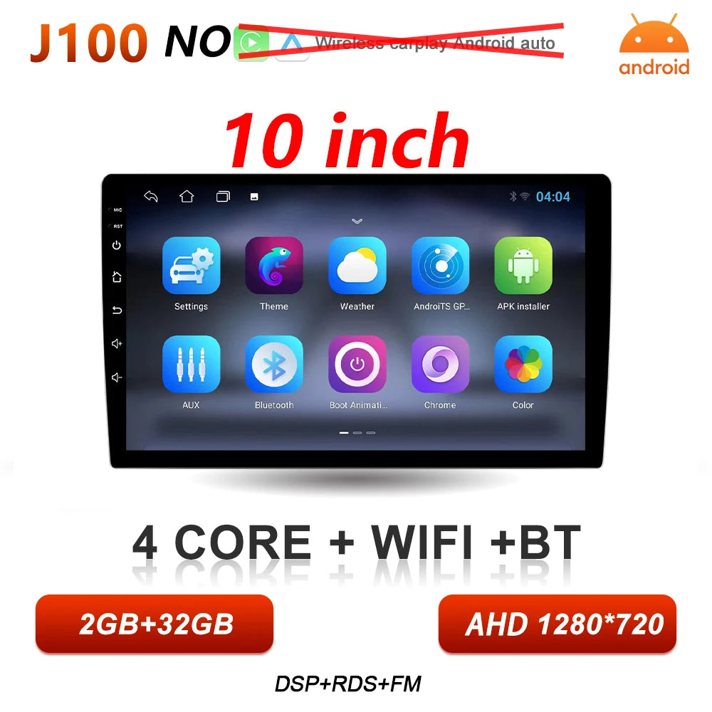 Universal 2-DIN Android Car Stereo (9"/10") — CarPlay, Android Auto, GPS, QLED Screen, WiFi, Bluetooth