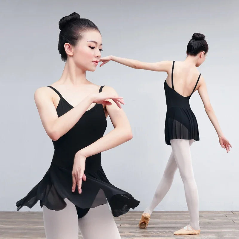 Women's camisole leotard ballet dress with mesh skirt