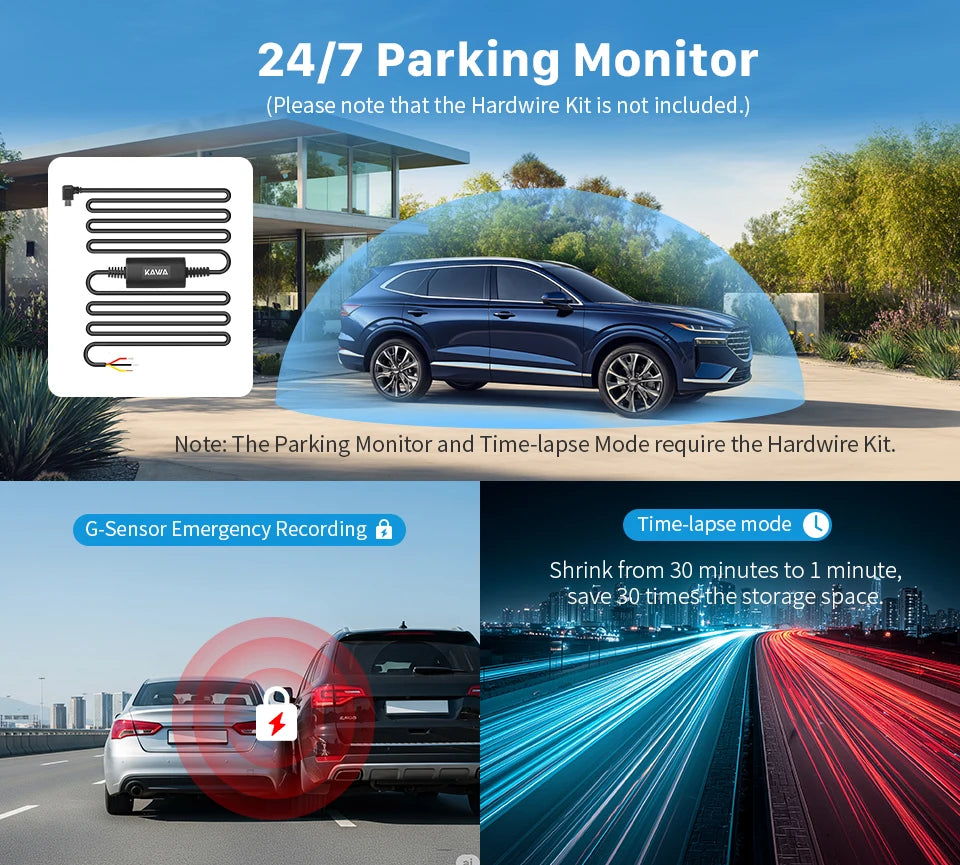 4K Front and Rear Dash cam KAWA D7,Video Recorder 4K WiFi6 Car Camera,DVR Tiny Rear Camera for AUTO,APP/Voice Control Dashcam