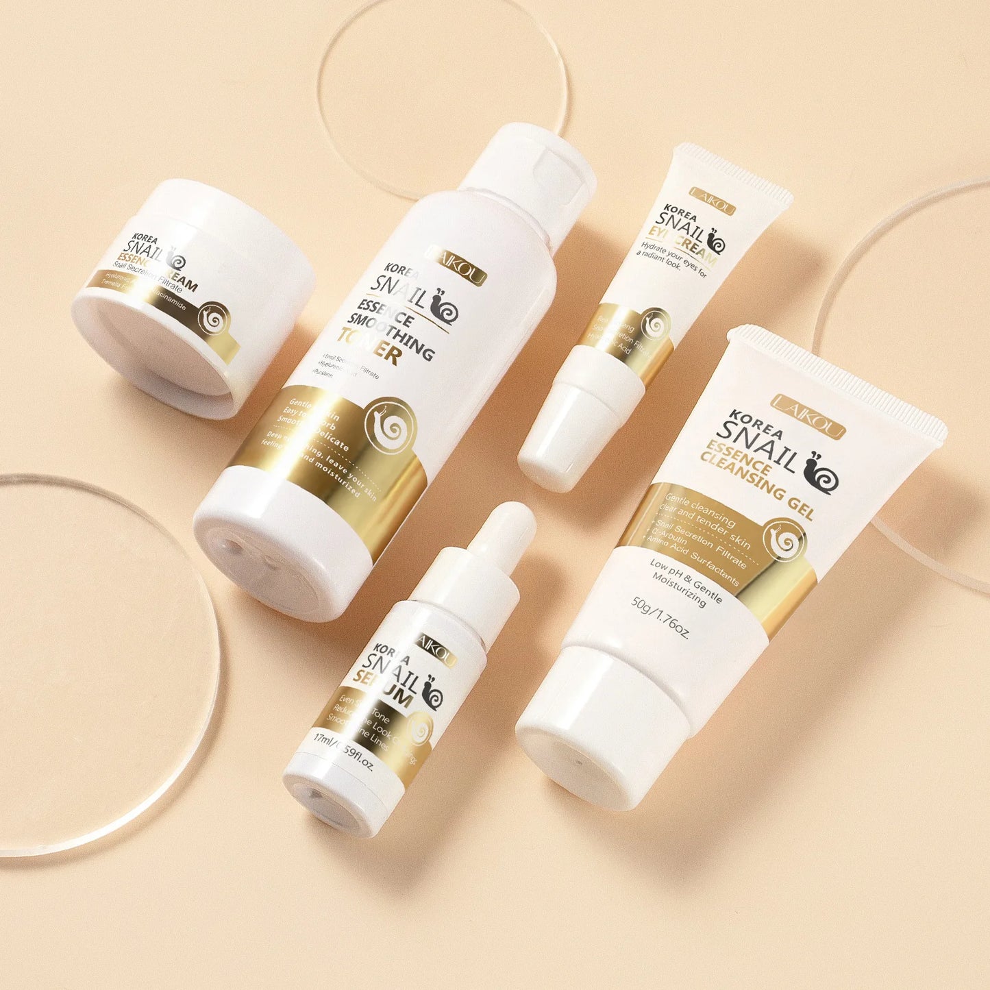 5pcs/set LAIKOU Snail Skin Care Moisturizing Renewing Skincare Collection Anti Wrinkle Hydrating Anti-aging Skin Care Cosmetics