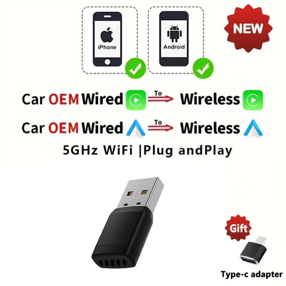 2-in-1 Wireless CarPlay & Android Auto Adapter (Multi-Brand)