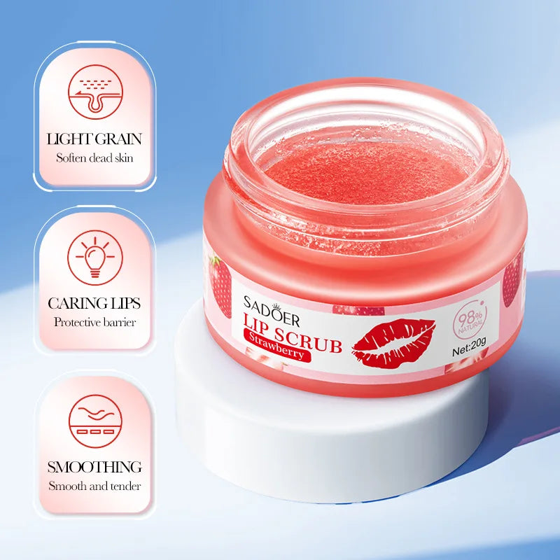 SADOER Strawberry Peach Lip Scrub Exfoliating Dead Skin Removal Dark Lip Fading & Moisturizing Hydrating Lip Balm Oil