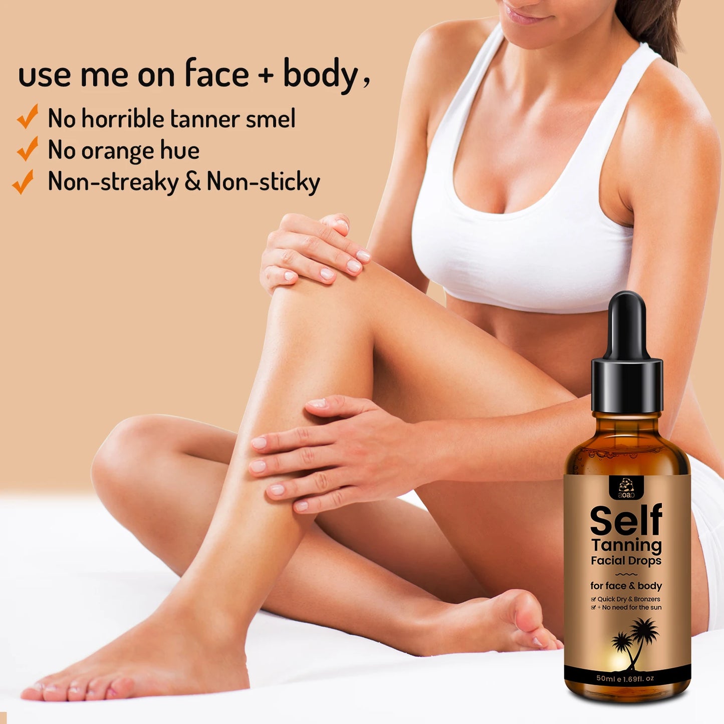 aoao Self Tanning Drops , Hyaluronic Acid & Vitamin E ,Low Allergenic Formula, Natural Ingredients for Sunless Tanning Products