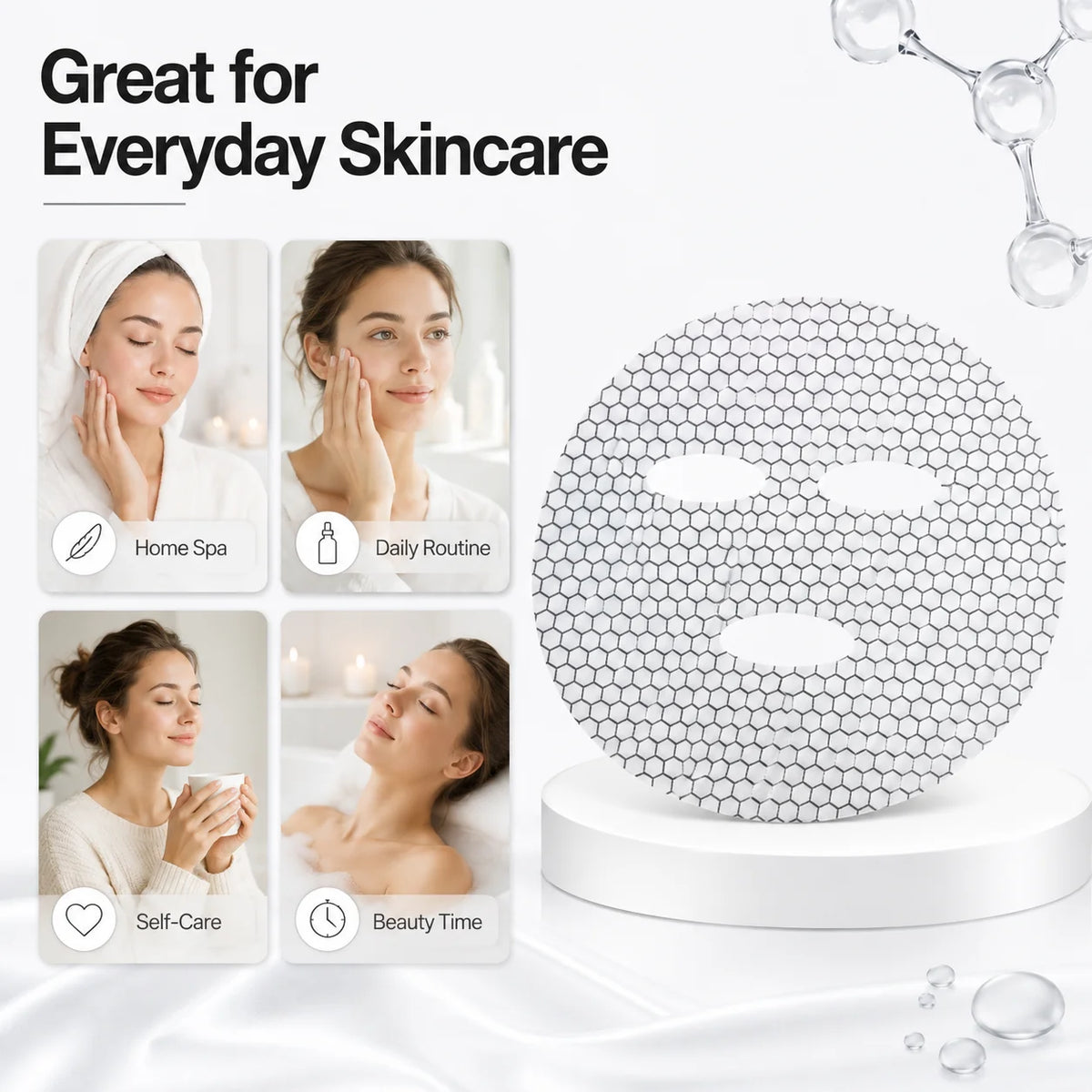5 PCS Graphene Pattern Facial Mask Sheets, Hexagon Face Mask Sheets, Pre-Cut Lightweight Sheets for Daily Skincare