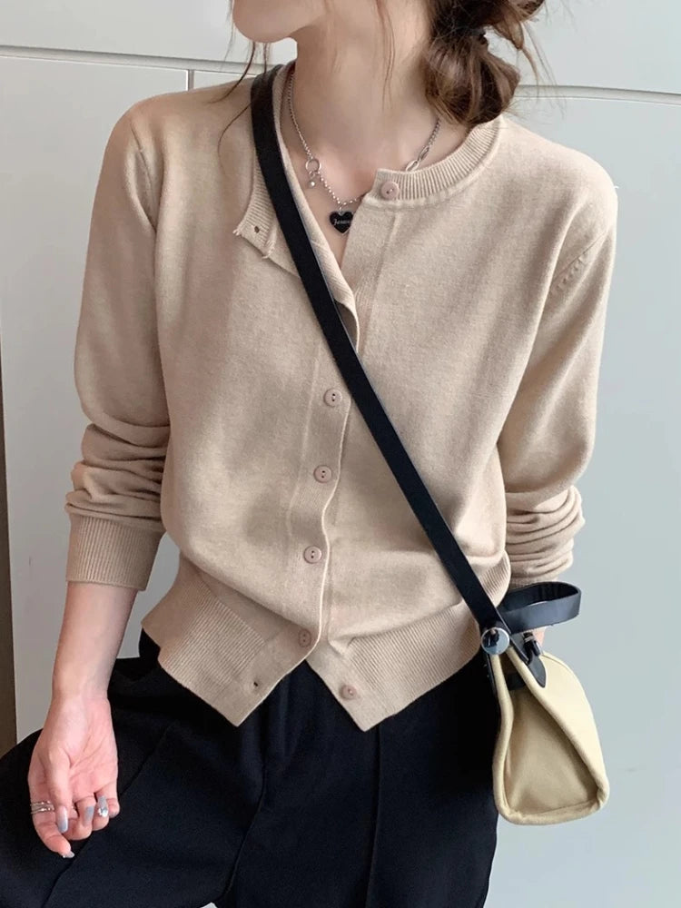 Women's Slim Button Cardigan — Crew Neck Knit