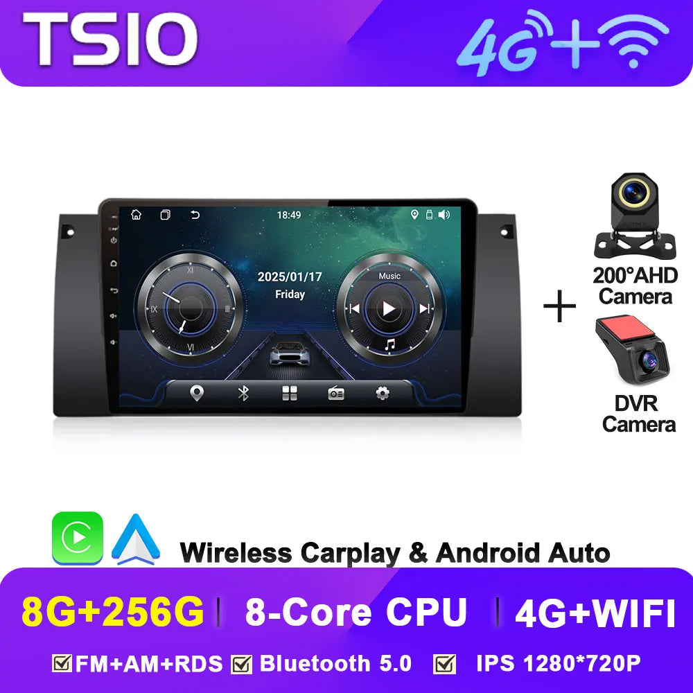 Android Car Stereo for BMW 5 Series E39 & X5 E53 (1995–2003) — Wireless CarPlay, Android Auto, 5G WiFi