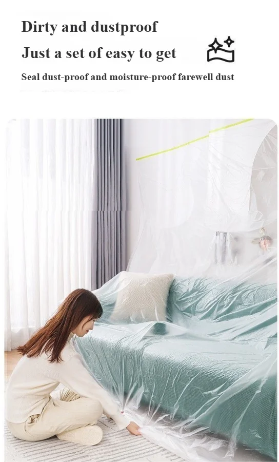 Pre-Taped Masking Film Protection PE Covering Cloth Tape for Living Room Furniture Dust-proof Spray Paint Automobile Painting