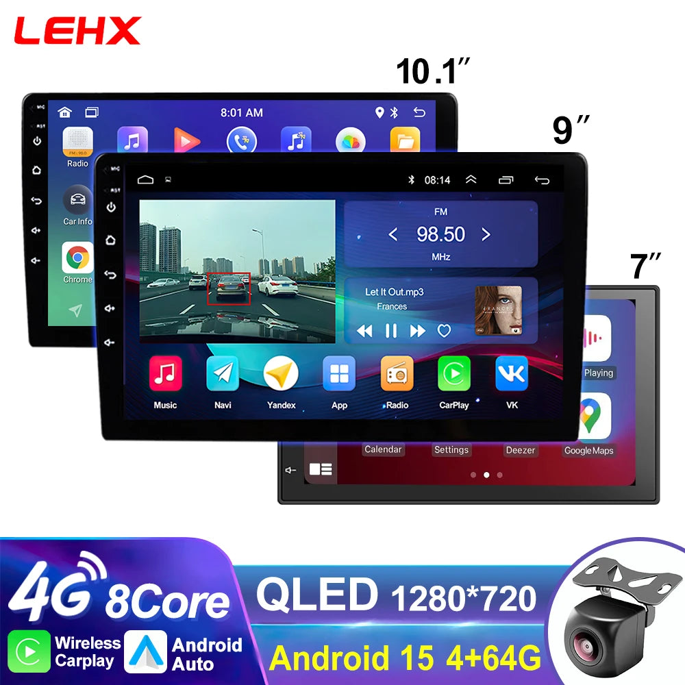 LEHX Universal 2-DIN Android Car Stereo (7"/9"/10") — Wireless CarPlay, Android Auto, GPS, 4G, WiFi