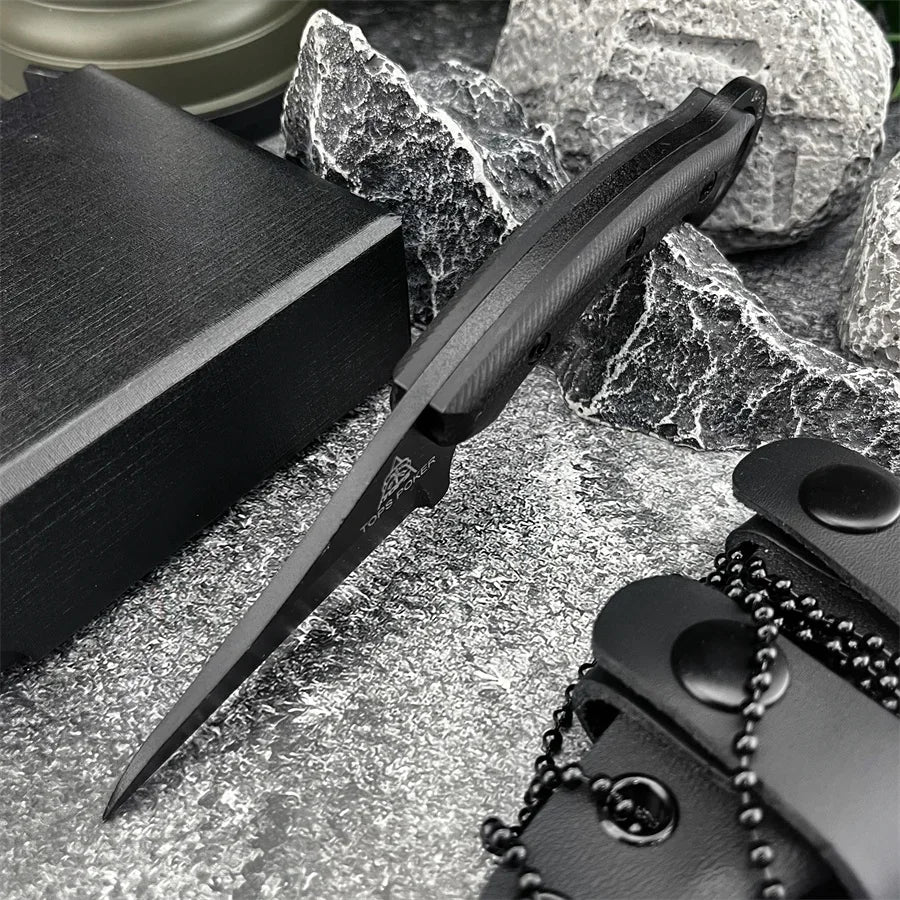 New Styles TOPS with Sheath Outdoor Straight Knife G10 Handle 8Cr13Mov Blade Camping Hunting Self-defense Multi-fuctional Tools