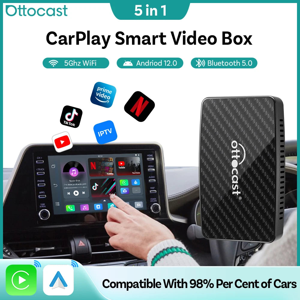 Ottocast Play2Video PRO Ai Box Carplay Android Auto Adapter 2026 New Video Box for Youtube Netflix IPTV Applicable 98% Car