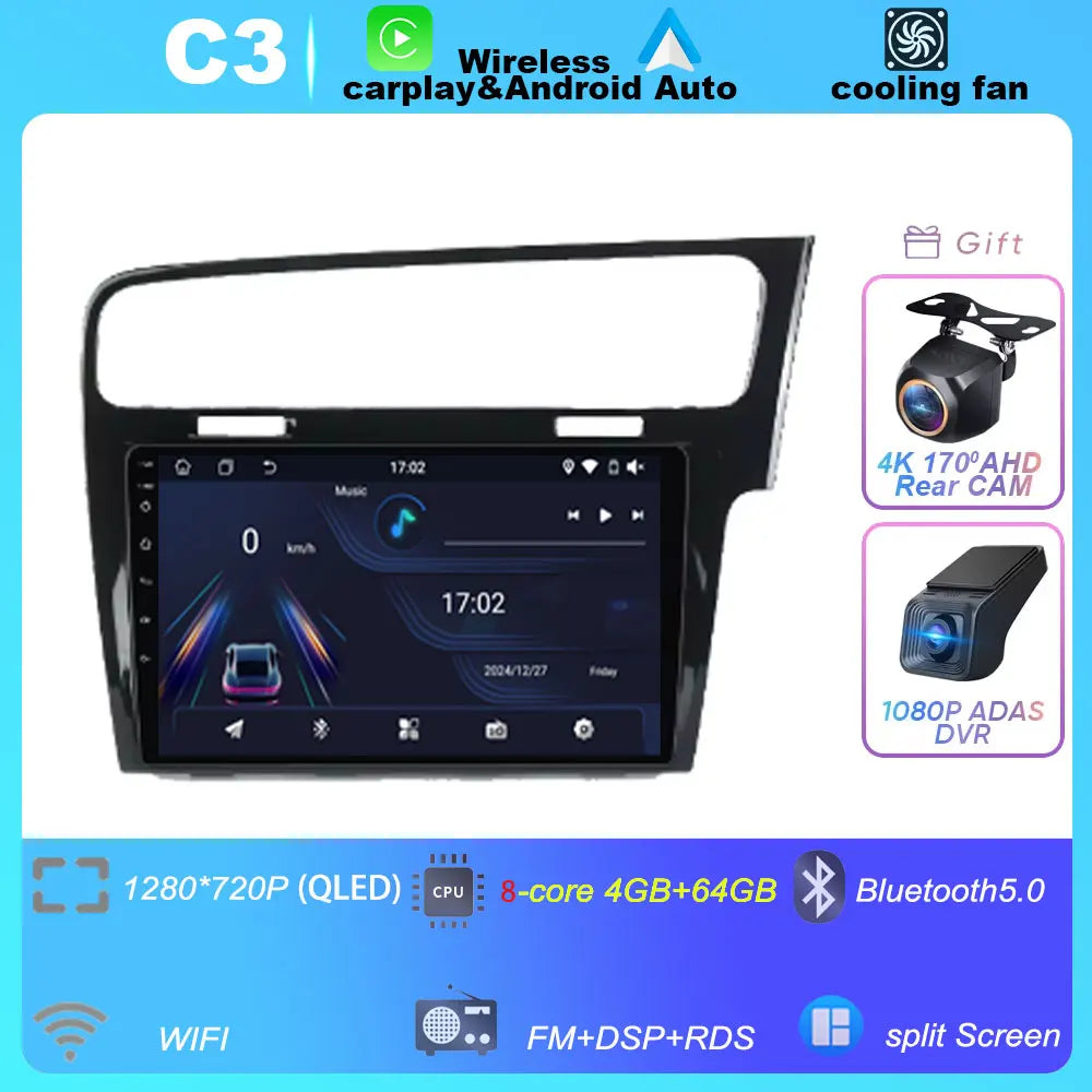 10" For Volkswagen VW Golf 7 MK7 GTI 2013-2017 Android 16 Carplay Car Radio Multimedia 8 CORE IPS QLED Navigation GPS 5G WIFI BT