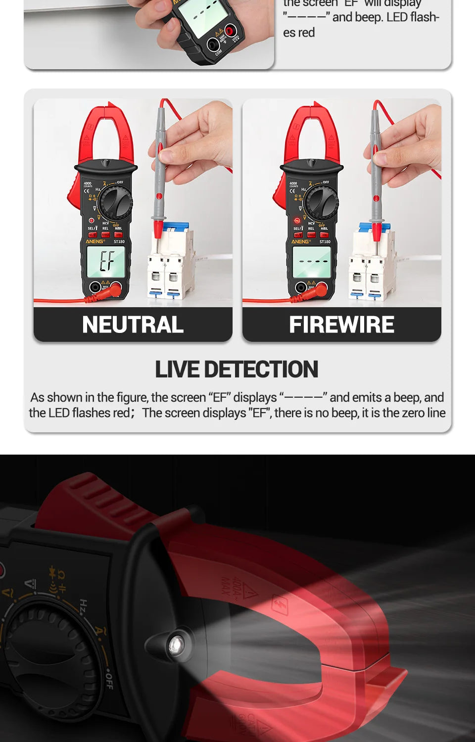 ANENG ST180 AC Current Clamp Meter  Digital 4000 Counts Multimeter Ammeter Voltage Tester Car Amp Hz Capacitance NCV Ohm Tool