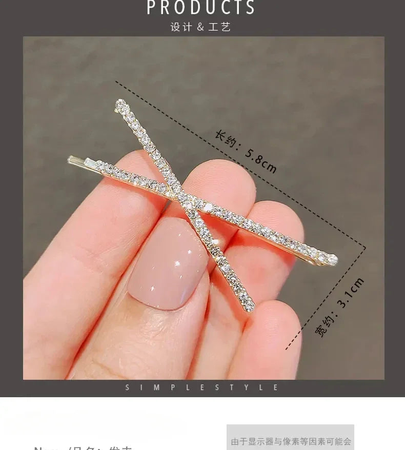 2pcs Cross Crystal Hairpins Rhinestone X Hair Clips Barrettes Simple Side Clip Bridal Headwear Girl Fashion Hair Accessories New
