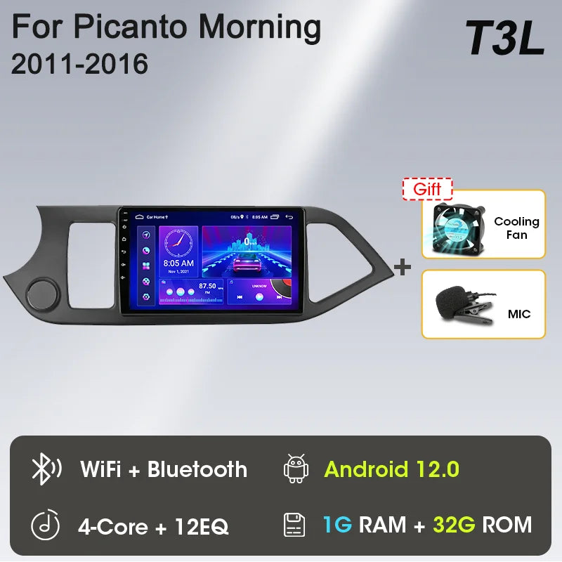 2-DIN Android Car Stereo for Kia Picanto / Morning (2011–2016) — CarPlay, Android Auto, GPS Navigation