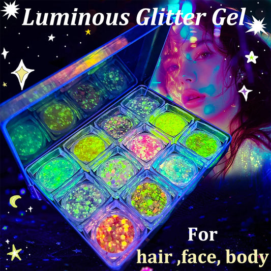 Luminous Glitter Gel for Face and Body - UV Glow Festival Makeup