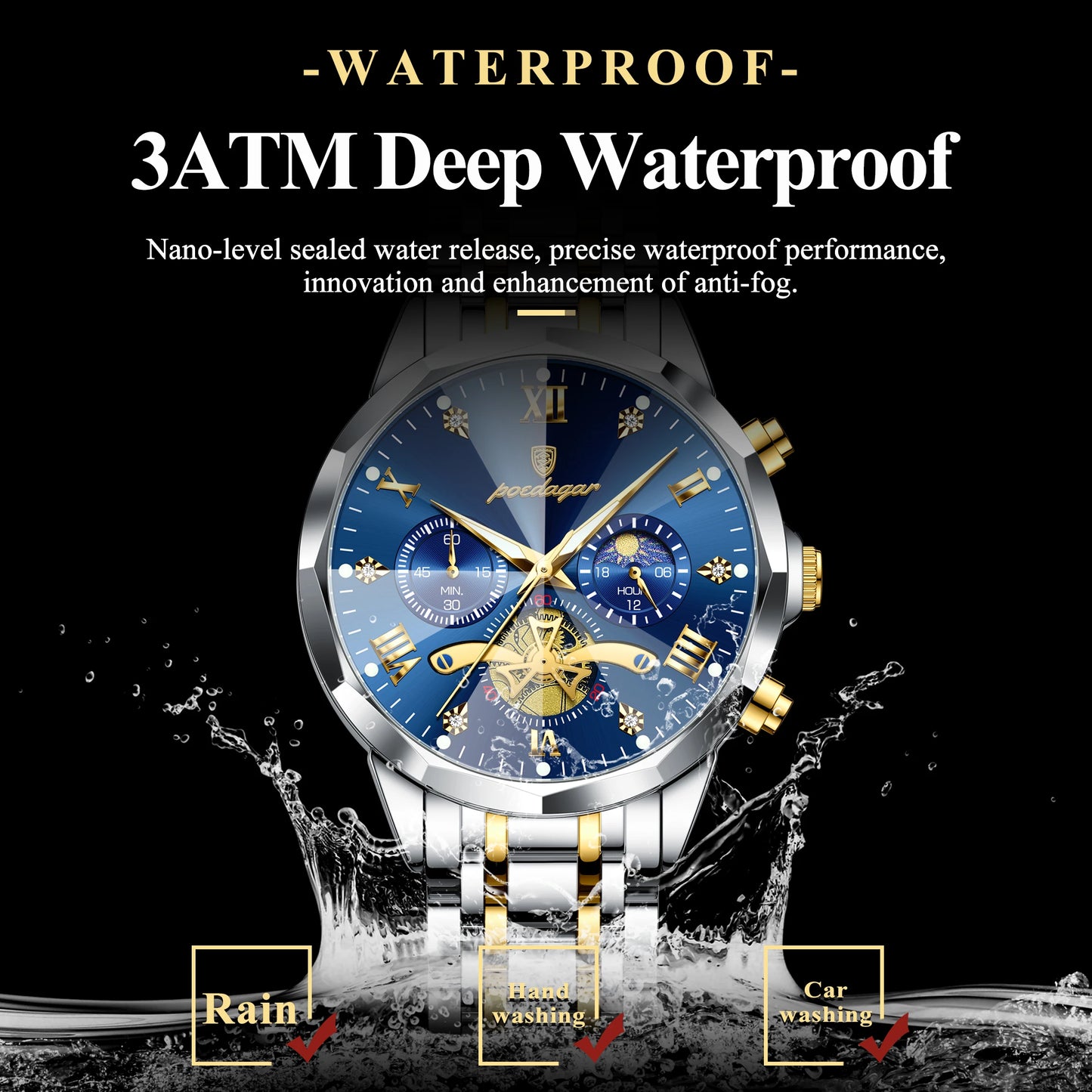 POEDAGAR Luxury Men's Quartz Watch – Waterproof Luminous Chronograph Stainless Steel Wristwatch (Model 938)