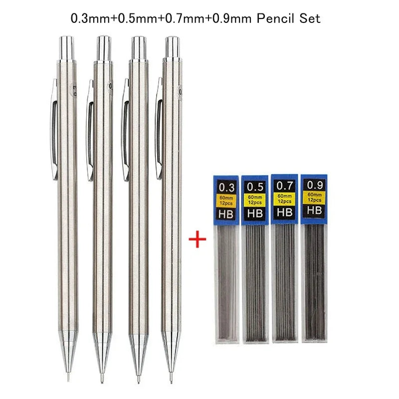 Full Metal Mechanical Pencil Set 0.3 0.5 0.7 0.9 1.3 2.0mm HB Automatic Pencil With Leads,for Art Drawing Writing Sketchin