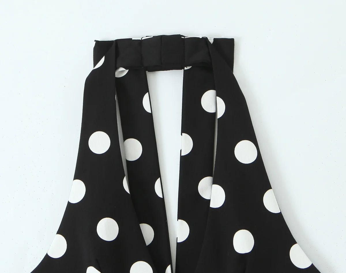 HH Summer Woman Black Polka Dot Backless Bow Decoration Neck Halter Vest Tops Fashion Women Sleeveless Backless Sexy Tops