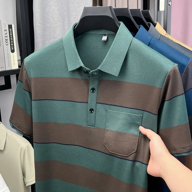 Men's Striped Lapel Polo - Sweat-Resistant Lightweight Summer Tee